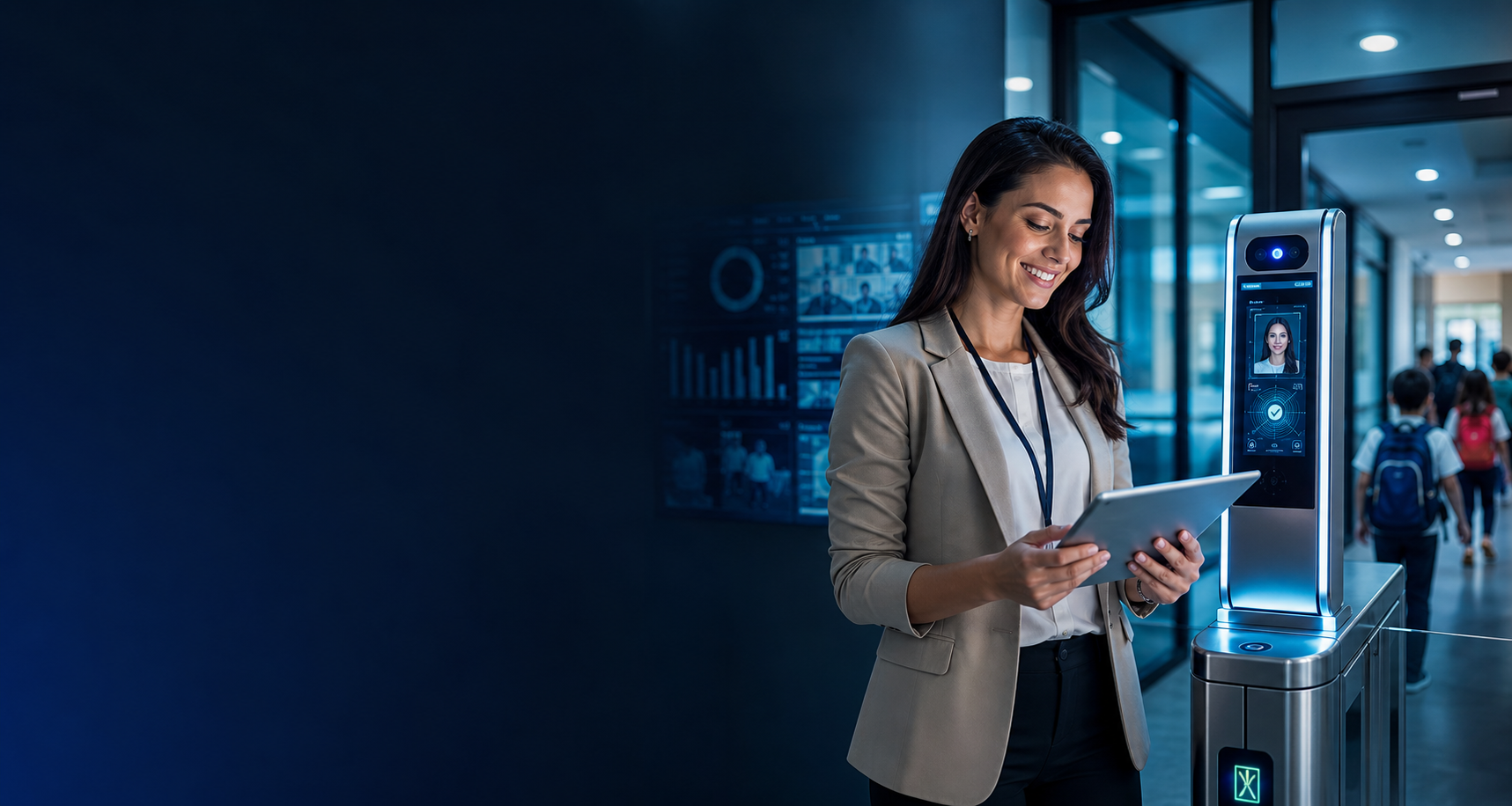 Profissional utilizando tecnologia de controle de acesso e monitoramento Nexya